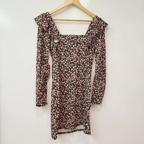 ASOS Design Long Sleeve Ruffle Floral Mini Dress Sz 8 - Picture 6 of 6